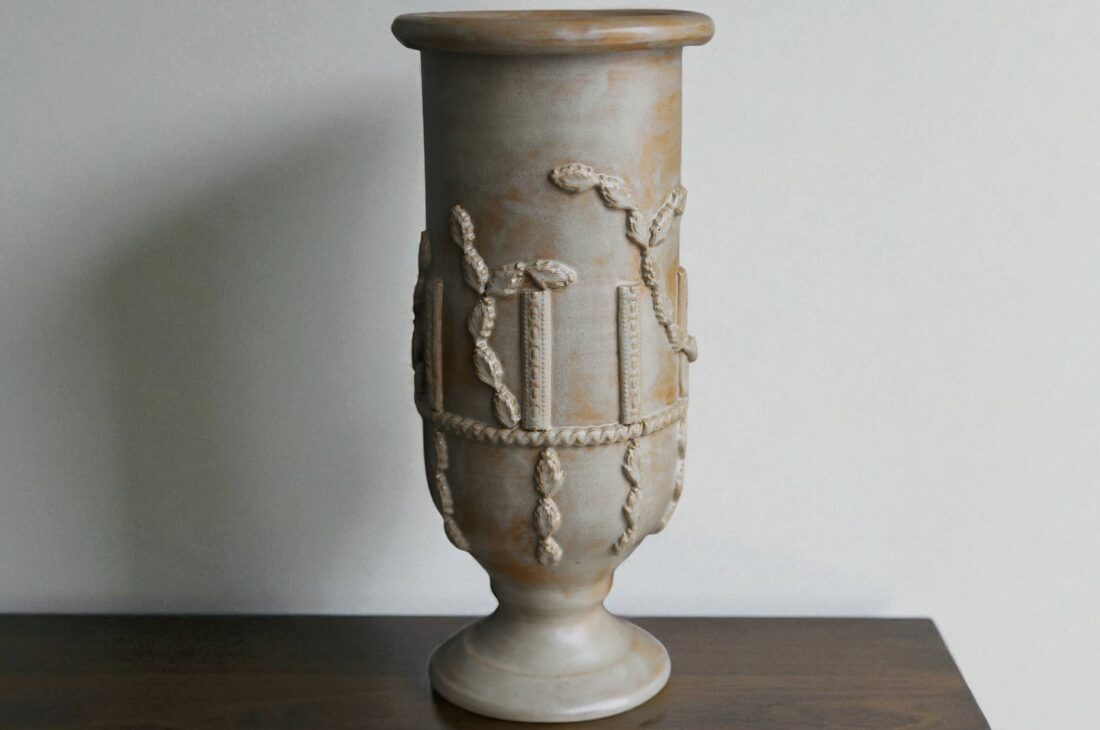 Vestal handmade ceramic vase with sculptural garlands