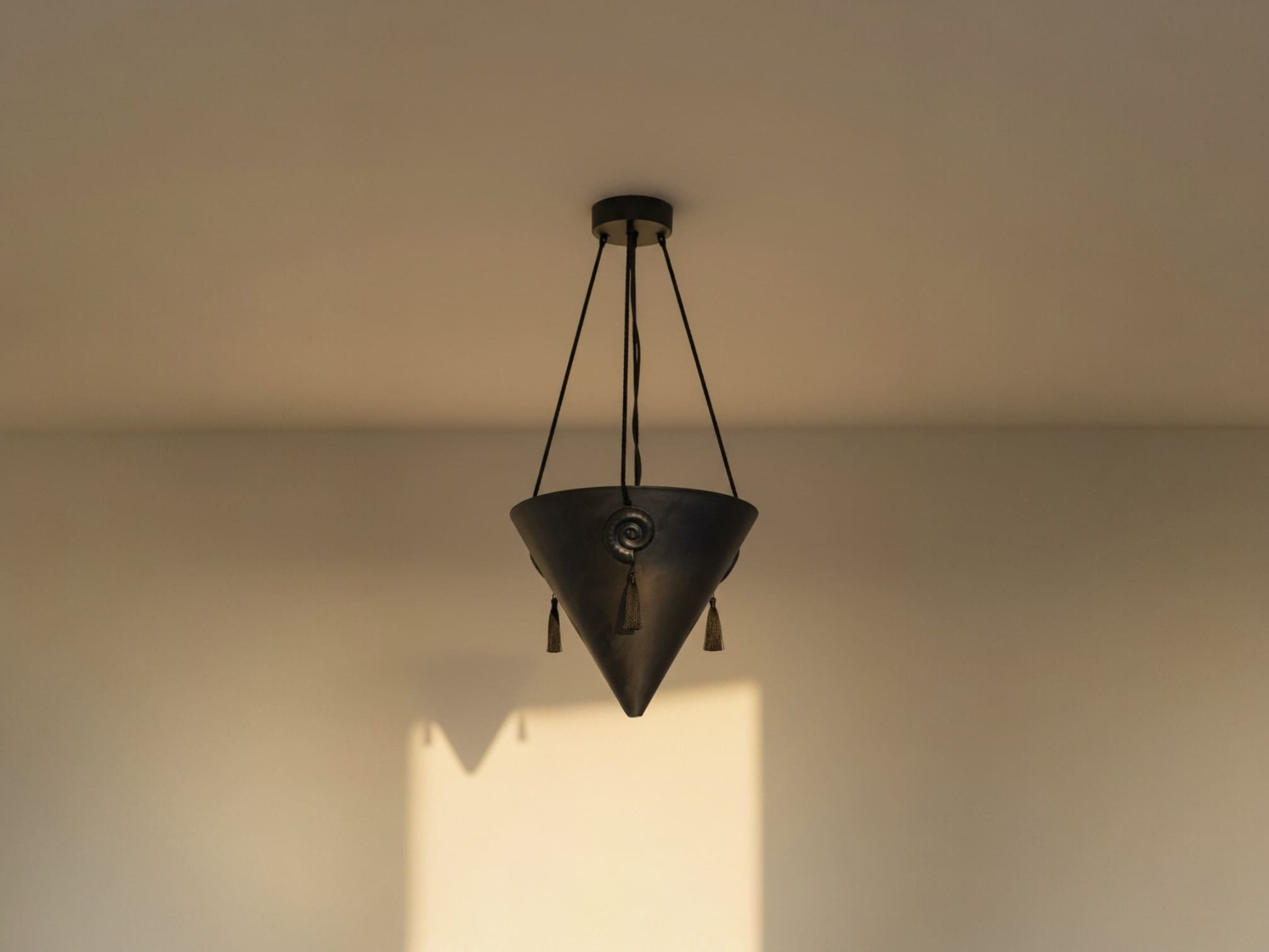 Dark sculptural ceramic pendant light by Gazar Studio