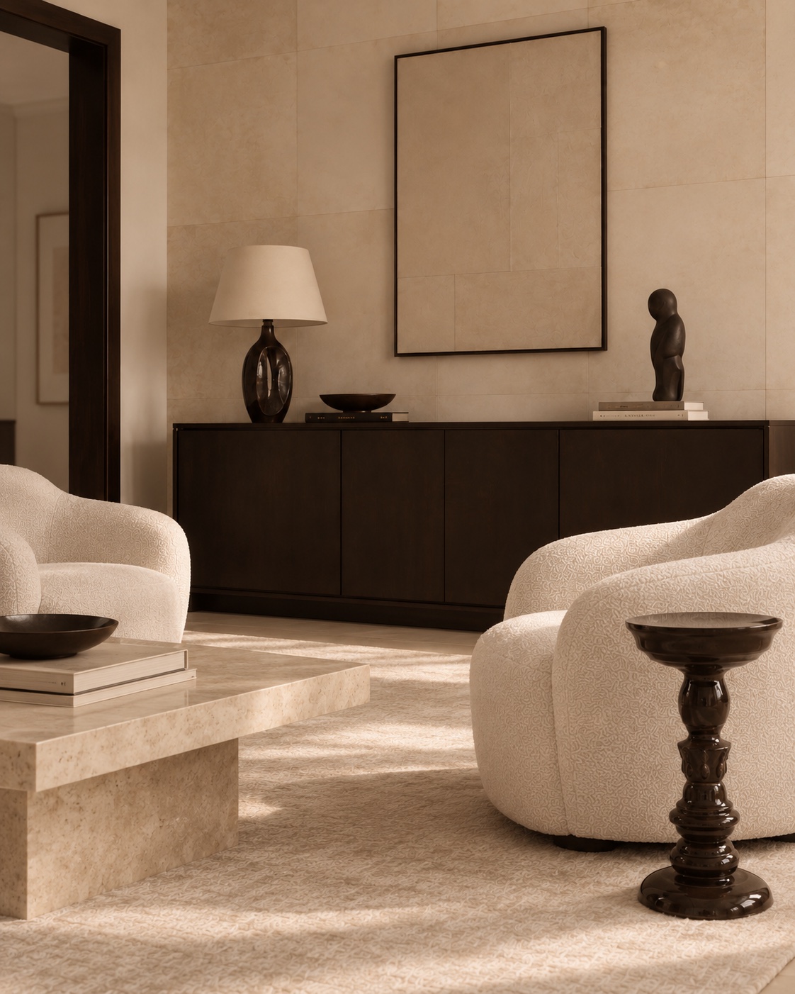 Warm interior featuring the sculptural Table Prune