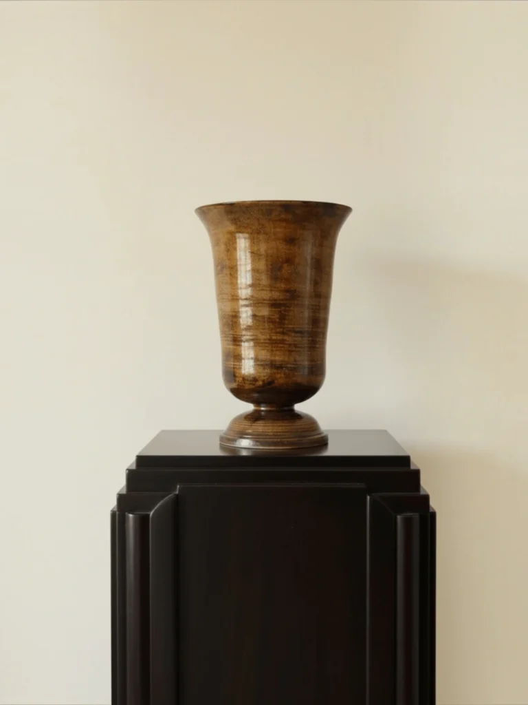 Le Chalice Brune, hand thrown stoneware vessel with amber glaze